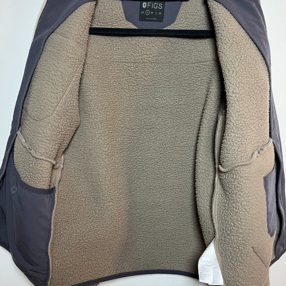 Figs On-Shift Sherpa Jacket Cacao Brown Small Warm Thermal Fleece Nurse Doctor - Picture 6 of 12